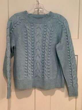 LOFT Light Blue Cable Bobble Crewneck Sweater